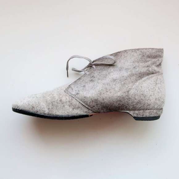 Christian Louboutin Grey Pony Hair Lace-Up Boots Designer Red Sole Ankle Booties - Picture 11 of 16